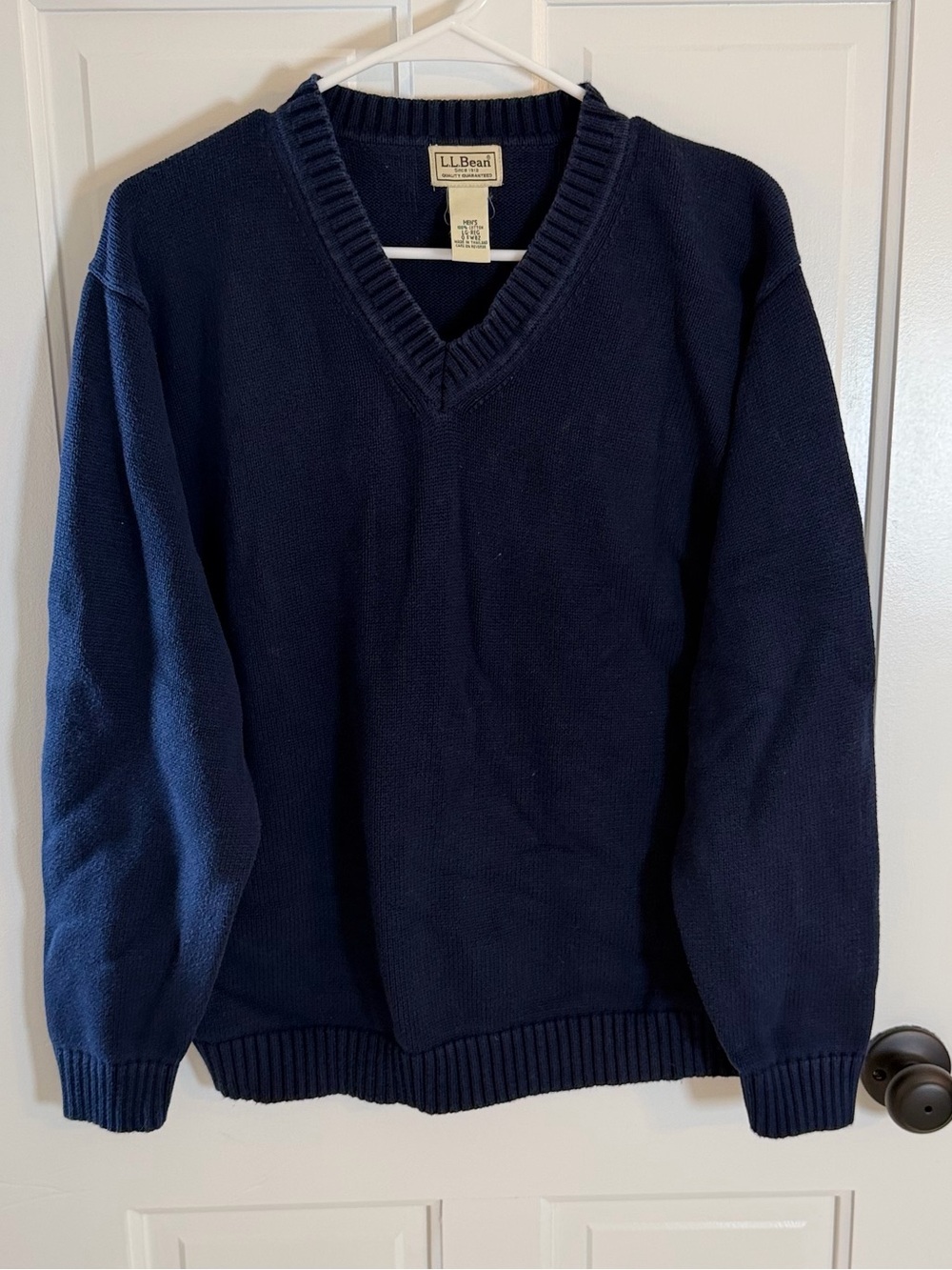 Vintage L.L.Bean Men’s Large Navy Cotton V-Neck Sweater Preppy Knit